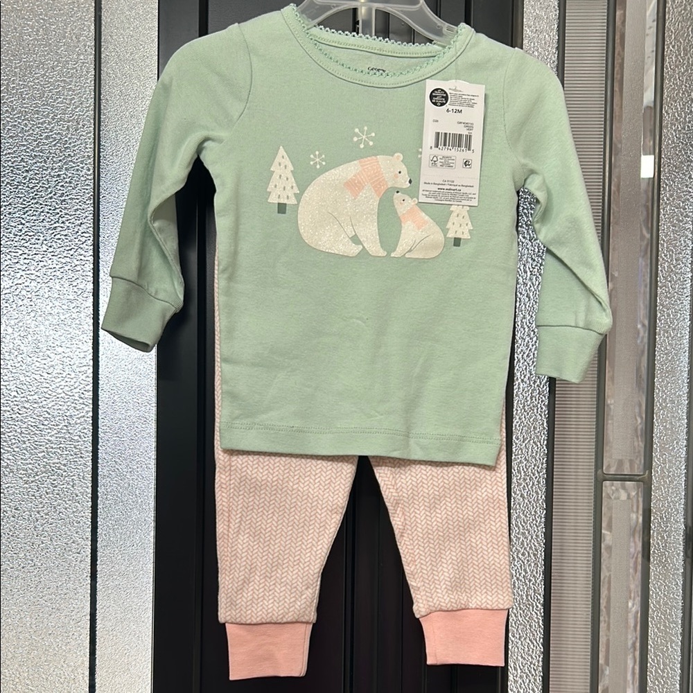 NWT Cozy Mint and Pink Kids Pajamas size 6-12 months